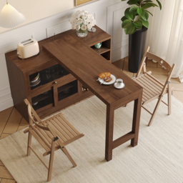 "47"" Walnut Storage Sideboard Cabinet Extendable Wood Buffet Foldable Dining Table" - thumbnail 2