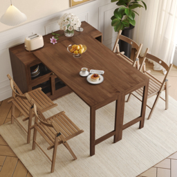 "47"" Walnut Storage Sideboard Cabinet Extendable Wood Buffet Foldable Dining Table" - thumbnail 3
