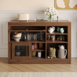 "47"" Walnut Storage Sideboard Cabinet Extendable Wood Buffet Foldable Dining Table" - thumbnail 9
