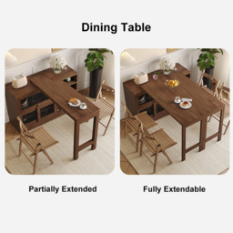"47"" Walnut Storage Sideboard Cabinet Extendable Wood Buffet Foldable Dining Table" - thumbnail 4