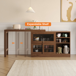 "47"" Walnut Storage Sideboard Cabinet Extendable Wood Buffet Foldable Dining Table" - thumbnail 6