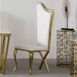 White Upholstered Dining Chairs (Set of 2) Stainless Steel Side Chair with Gold Legs - thumbnail 3