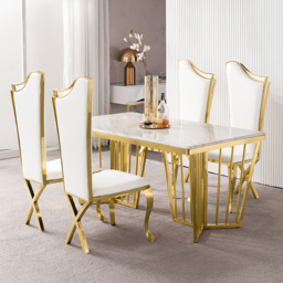 White Upholstered Dining Chairs (Set of 2) Stainless Steel Side Chair with Gold Legs - thumbnail 1