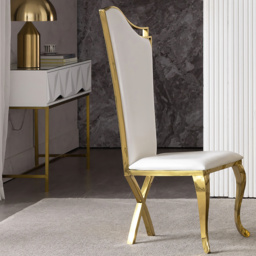 White Upholstered Dining Chairs (Set of 2) Stainless Steel Side Chair with Gold Legs - thumbnail 2