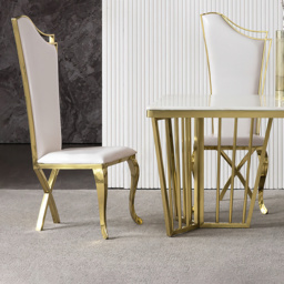 White Upholstered Dining Chairs (Set of 2) Stainless Steel Side Chair with Gold Legs - thumbnail 5