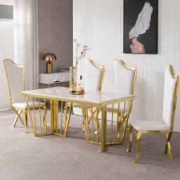 White Upholstered Dining Chairs (Set of 2) Stainless Steel Side Chair with Gold Legs - thumbnail 4