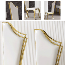 White Upholstered Dining Chairs (Set of 2) Stainless Steel Side Chair with Gold Legs - thumbnail 6