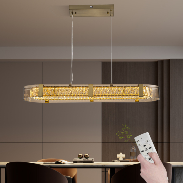 Linear Crystal Kitchen Island Pendant Light with Remote, 3-CCT Dimmable LED - image 1