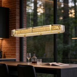Linear Crystal Kitchen Island Pendant Light with Remote, 3-CCT Dimmable LED - thumbnail 2