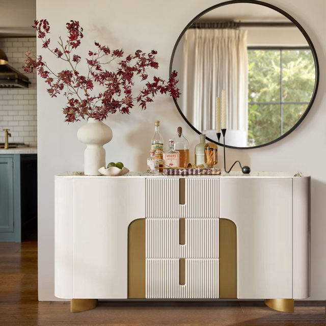 "Artis Modern White 59""W Sintered Stone Sideboard 3 Drawers Kitchen Buffet Table" - image 1
