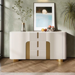 "Artis Modern White 59""W Sintered Stone Sideboard 3 Drawers Kitchen Buffet Table" - thumbnail 4