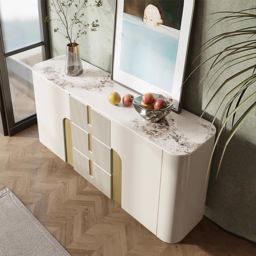"Artis Modern White 59""W Sintered Stone Sideboard 3 Drawers Kitchen Buffet Table" - thumbnail 2