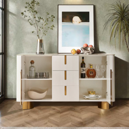 "Artis Modern White 59""W Sintered Stone Sideboard 3 Drawers Kitchen Buffet Table" - thumbnail 3
