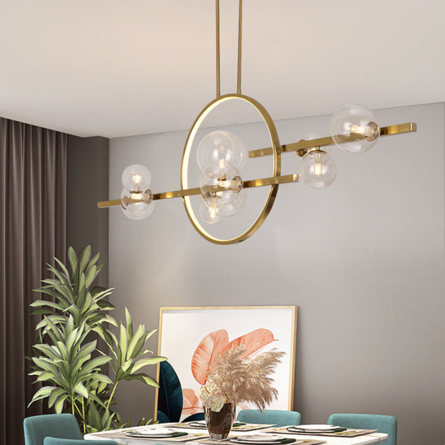 Bubi 10-Light Gold Kitchen Island Light Modern Linear Pendant Light with Glass Shade - image 1
