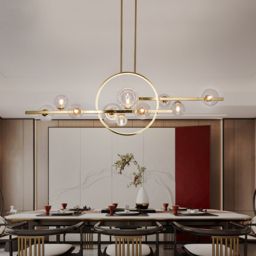 Bubi 10-Light Gold Kitchen Island Light Modern Linear Pendant Light with Glass Shade - thumbnail 2
