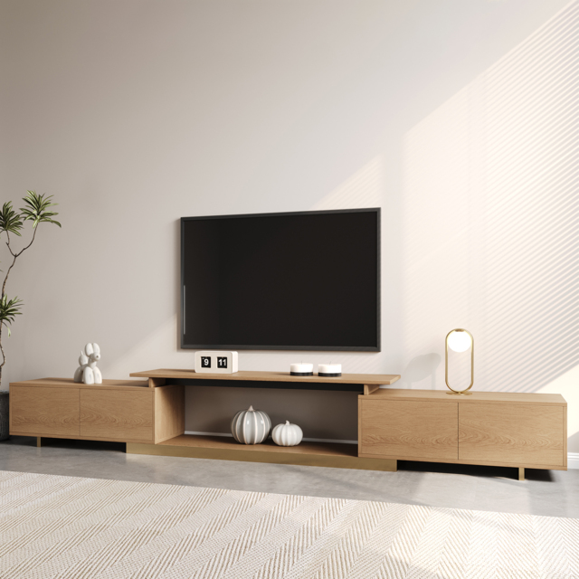 Mordel Natural Modern Rectangle Glossy Extendable TV Stand Storage for 160 - 238 cm TV - image 1