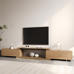 Mordel Natural Modern Rectangle Glossy Extendable TV Stand Storage for 160 - 238 cm TV - thumbnail 1
