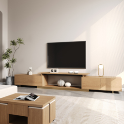 Mordel Natural Modern Rectangle Glossy Extendable TV Stand Storage for 160 - 238 cm TV - thumbnail 4