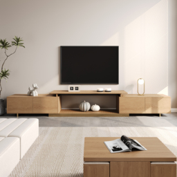 Mordel Natural Modern Rectangle Glossy Extendable TV Stand Storage for 160 - 238 cm TV - thumbnail 2