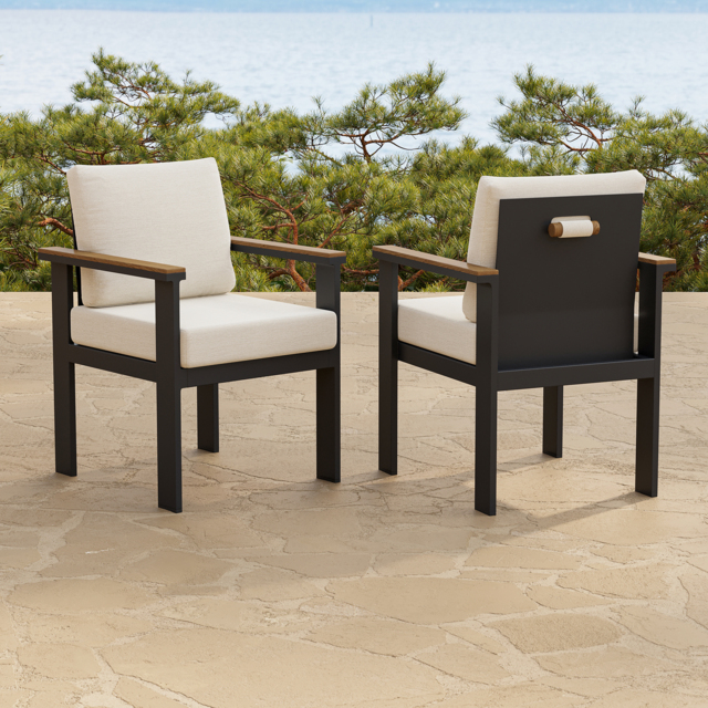 Axis 2 PCS Teak & Aluminum Outdoor Dining Chair Modern Yard & Patio Furniture in Beige Cushion & Pillow Included - image 1