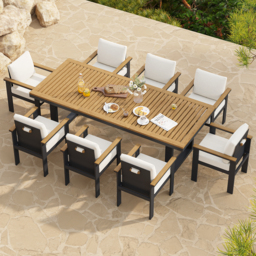 Axis 2 PCS Teak & Aluminum Outdoor Dining Chair Modern Yard & Patio Furniture in Beige Cushion & Pillow Included - thumbnail 4