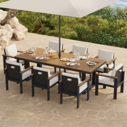 Axis 2 PCS Teak & Aluminum Outdoor Dining Chair Modern Yard & Patio Furniture in Beige Cushion & Pillow Included - thumbnail 3