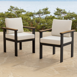 Axis 2 PCS Teak & Aluminum Outdoor Dining Chair Modern Yard & Patio Furniture in Beige Cushion & Pillow Included - thumbnail 2