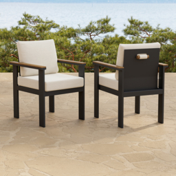 Axis 2 PCS Teak & Aluminum Outdoor Dining Chair Modern Yard & Patio Furniture in Beige Cushion & Pillow Included