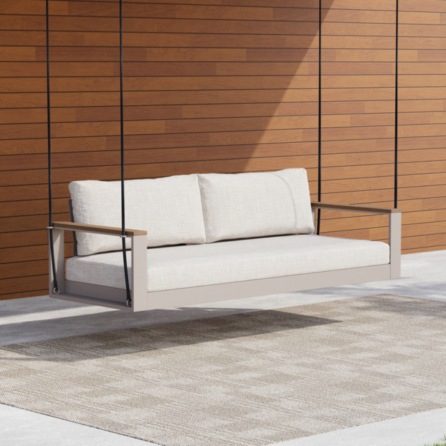 Tevara 2 Seater Solid Wood Garden Hanging Chair Sofa Porch Swing Bench in Warm White Cushion & Pillow Included - image 1