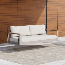 Tevara 2 Seater Solid Wood Garden Hanging Chair Sofa Porch Swing Bench in Warm White Cushion & Pillow Included