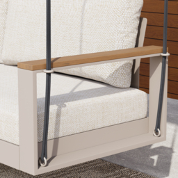 Tevara 2 Seater Solid Wood Garden Hanging Chair Sofa Porch Swing Bench in Warm White Cushion & Pillow Included - thumbnail 8