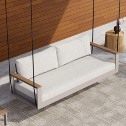 Tevara 2 Seater Solid Wood Garden Hanging Chair Sofa Porch Swing Bench in Warm White Cushion & Pillow Included - thumbnail 4