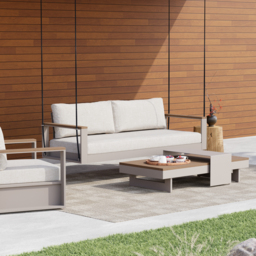 Tevara 2 Seater Solid Wood Garden Hanging Chair Sofa Porch Swing Bench in Warm White Cushion & Pillow Included - thumbnail 2