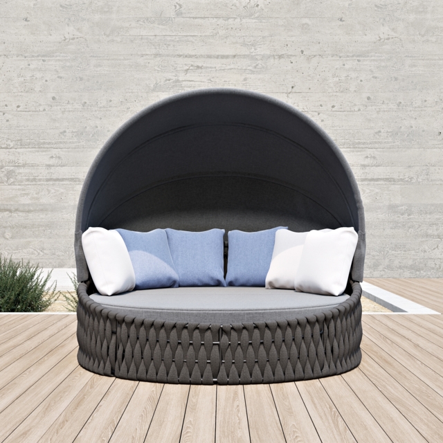 Cocaro 2 PCS Adjustable Patio Outdoor Daybed Round Sectional with Canopy Exterior Furniture in Light Grey Cushion & Pillow Included - image 1