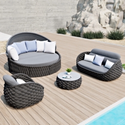 Cocaro 2 PCS Adjustable Patio Outdoor Daybed Round Sectional with Canopy Exterior Furniture in Light Grey Cushion & Pillow Included - thumbnail 6