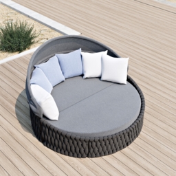 Cocaro 2 PCS Adjustable Patio Outdoor Daybed Round Sectional with Canopy Exterior Furniture in Light Grey Cushion & Pillow Included - thumbnail 4