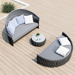 Cocaro 2 PCS Adjustable Patio Outdoor Daybed Round Sectional with Canopy Exterior Furniture in Light Grey Cushion & Pillow Included - thumbnail 7