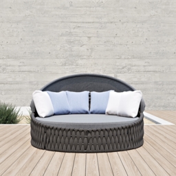 Cocaro 2 PCS Adjustable Patio Outdoor Daybed Round Sectional with Canopy Exterior Furniture in Light Grey Cushion & Pillow Included - thumbnail 2