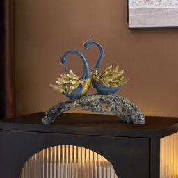 360mm Blue & Gold Simulation Couple Swan Sculpture Art Ornament Table Statue Decor - thumbnail 8