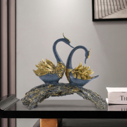 360mm Blue & Gold Simulation Couple Swan Sculpture Art Ornament Table Statue Decor - thumbnail 7