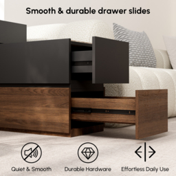Sintered Stone Top Narrow Smart Side Table with Storage Modern Black & Walnut End Table with USB Charging - thumbnail 5