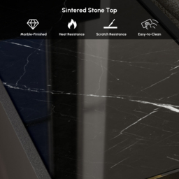 Sintered Stone Top Narrow Smart Side Table with Storage Modern Black & Walnut End Table with USB Charging - thumbnail 7