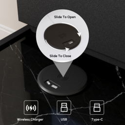 Sintered Stone Top Narrow Smart Side Table with Storage Modern Black & Walnut End Table with USB Charging - thumbnail 6