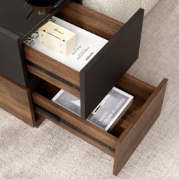 Sintered Stone Top Narrow Smart Side Table with Storage Modern Black & Walnut End Table with USB Charging - thumbnail 8