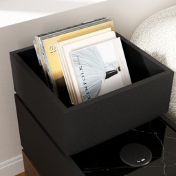 Sintered Stone Top Narrow Smart Side Table with Storage Modern Black & Walnut End Table with USB Charging - thumbnail 9