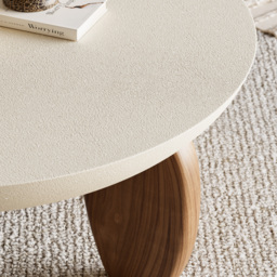 Curva Round Small Modern Beige & Walnut Coffee Table Concrete & Wood Accent Table - thumbnail 7