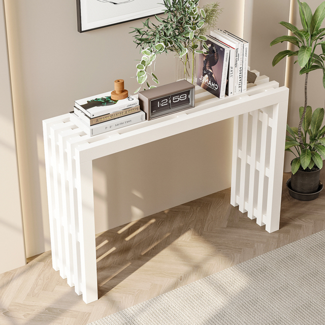 1220mm Modern White Waterfall Console Table Narrow Wooden Entryway Table - image 1
