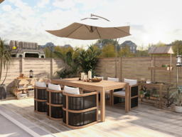 7-Piece Outdoor Rope Weave Dining Set with 6 Chairs - thumbnail 3