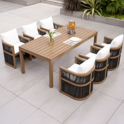 7-Piece Outdoor Rope Weave Dining Set with 6 Chairs - thumbnail 2