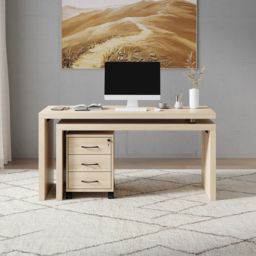 L Shaped Executive Office Desk with with Movable File Cabinet Distressed White Office Furniture (1520mm) - thumbnail 2